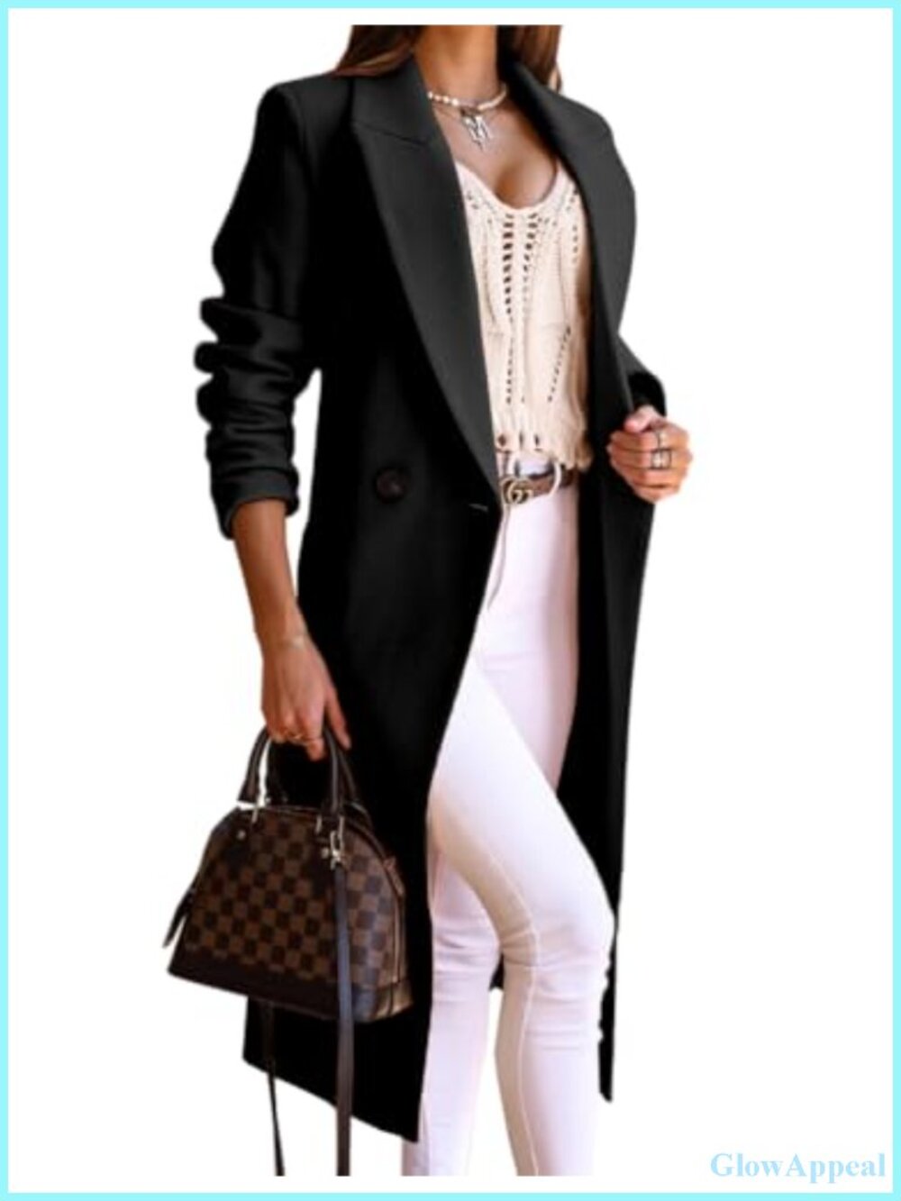 Women Wool Blend Long Trench Peacoat Double Breasted Winter Overcoat